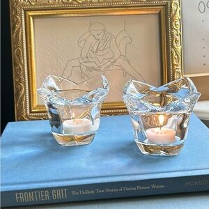 Vintage set of crystal tulip shape tea light votive candle holder.